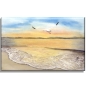 Preview: Leinwand 40 x 30 cm Keilrahmen Canvas-Leinen  Sonnenuntergang Strand Aquarell Maritim Kunst Druck Kunstdruck Dänemark Nordsee Düne Dünen Meer Möwe Ostsee